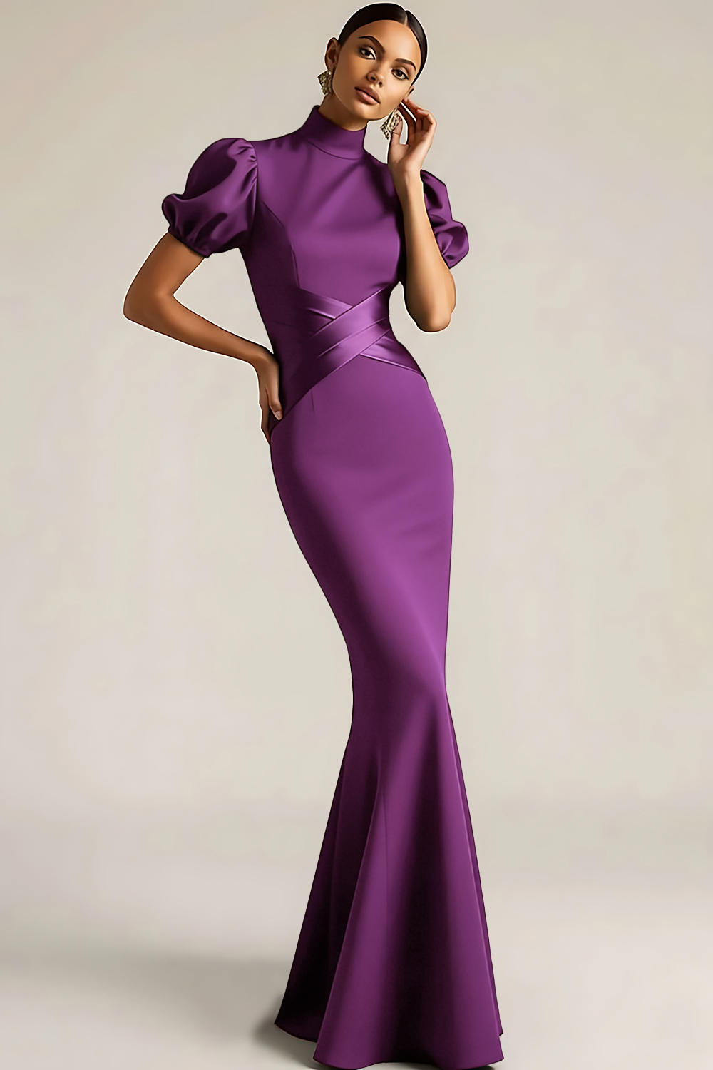 Emerald Green Mermaid High Neck Long Formal Dress with Sleeves