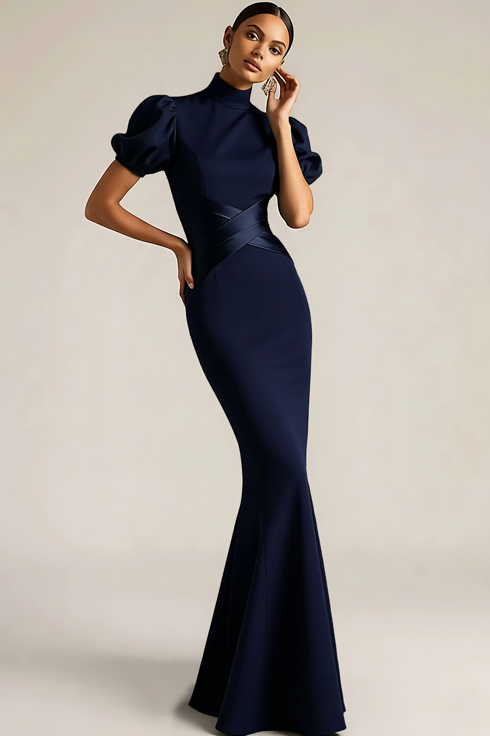Emerald Green Mermaid High Neck Long Formal Dress with Sleeves