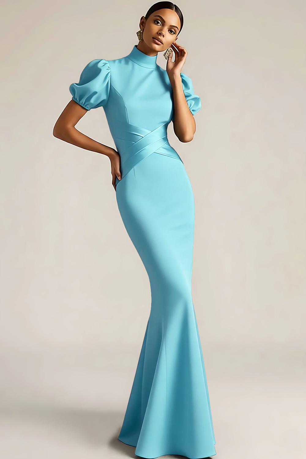 Emerald Green Mermaid High Neck Long Formal Dress with Sleeves