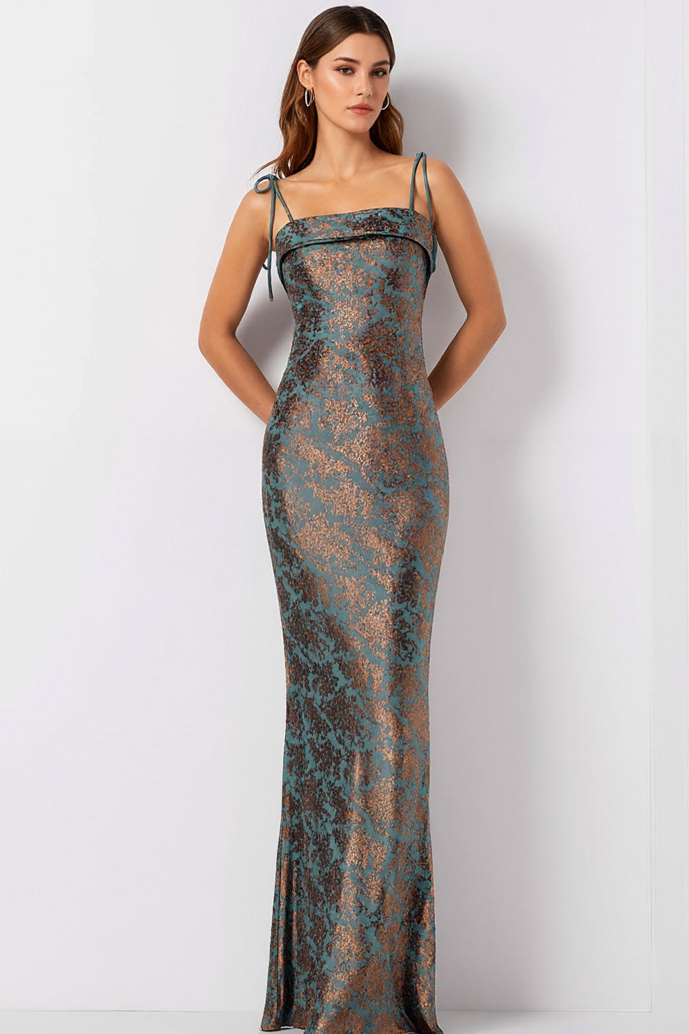 Peacock Green Mermaid Spaghetti Straps Long Wedding Guest Dress