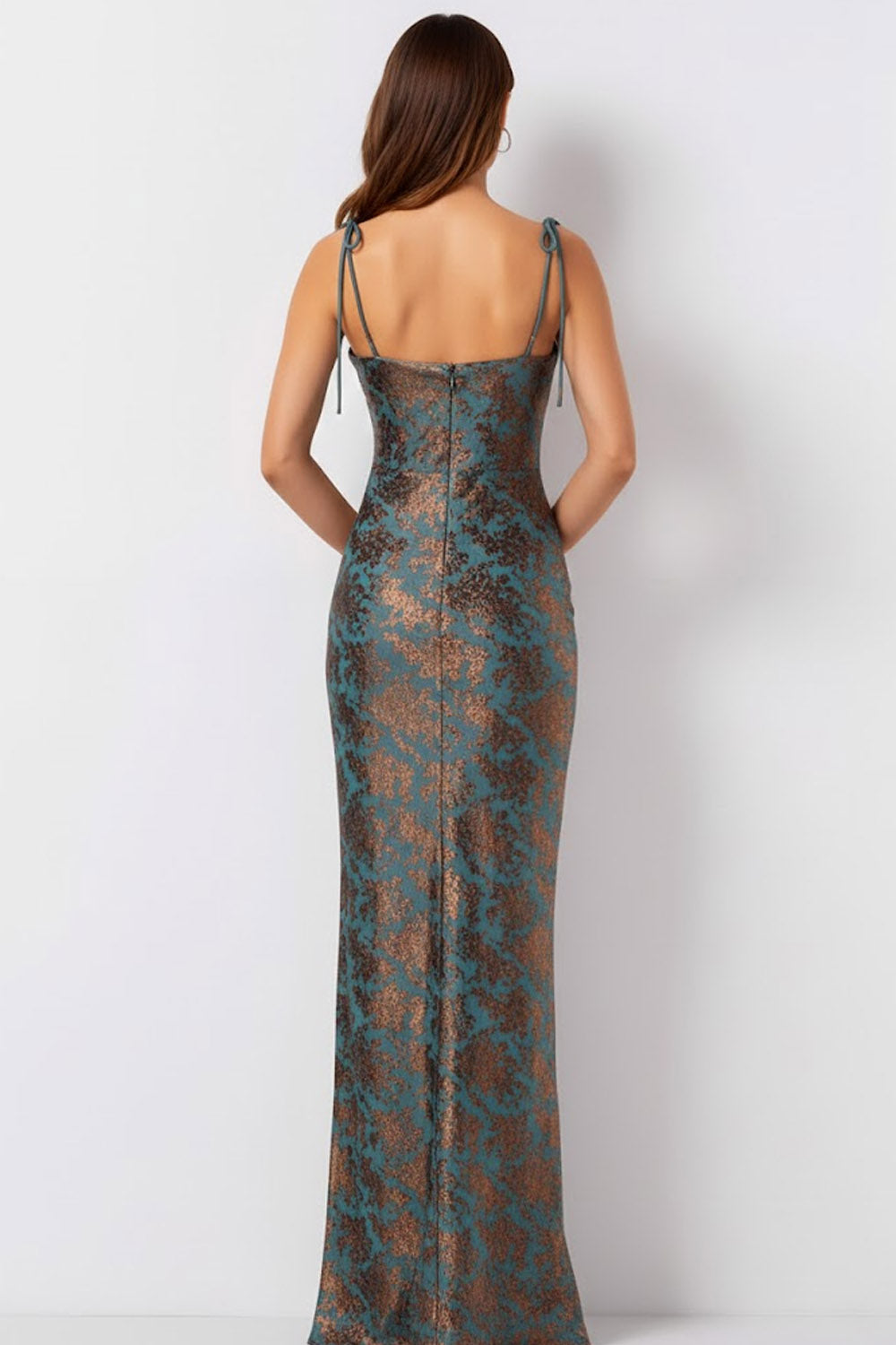 Peacock Green Mermaid Spaghetti Straps Long Wedding Guest Dress