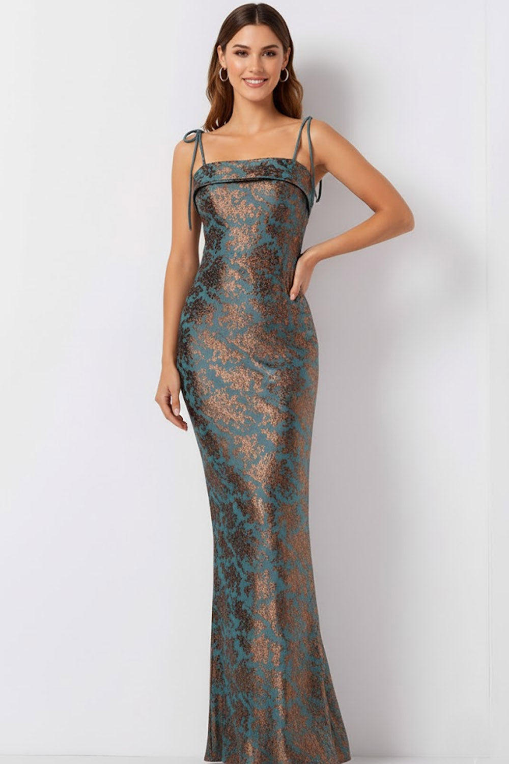Peacock Green Mermaid Spaghetti Straps Long Wedding Guest Dress