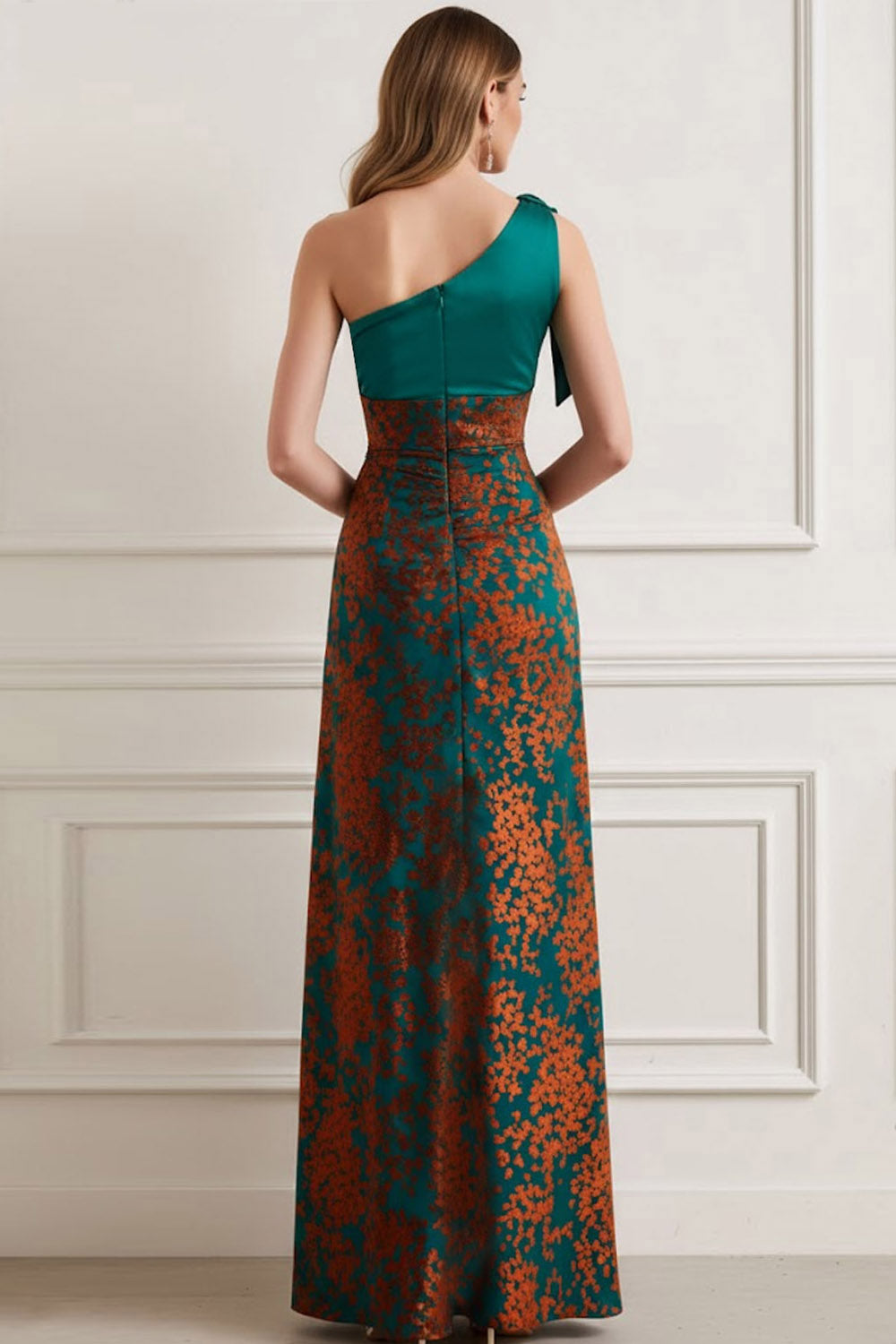 Peacock Green One Shoulder Long Wedding Guest Dress with Slit