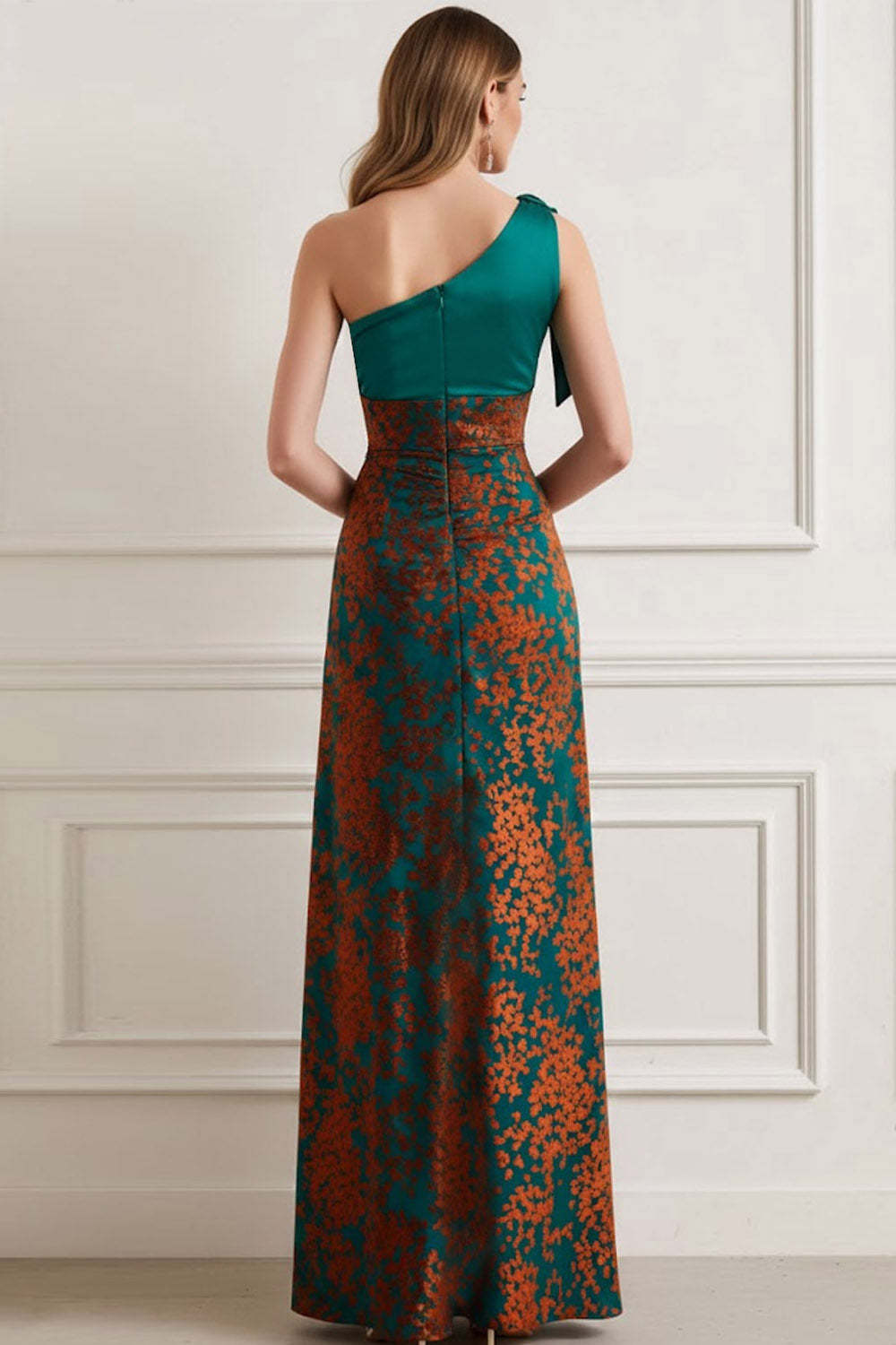 Peacock Green One Shoulder Long Wedding Guest Dress with Slit
