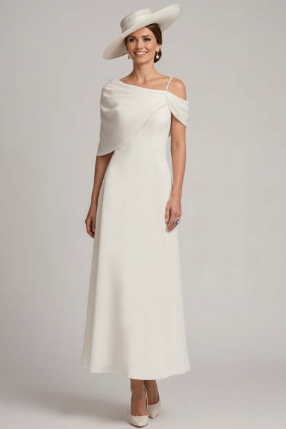 White Asymmetrical Neck A Line Mother of the Bride Dress