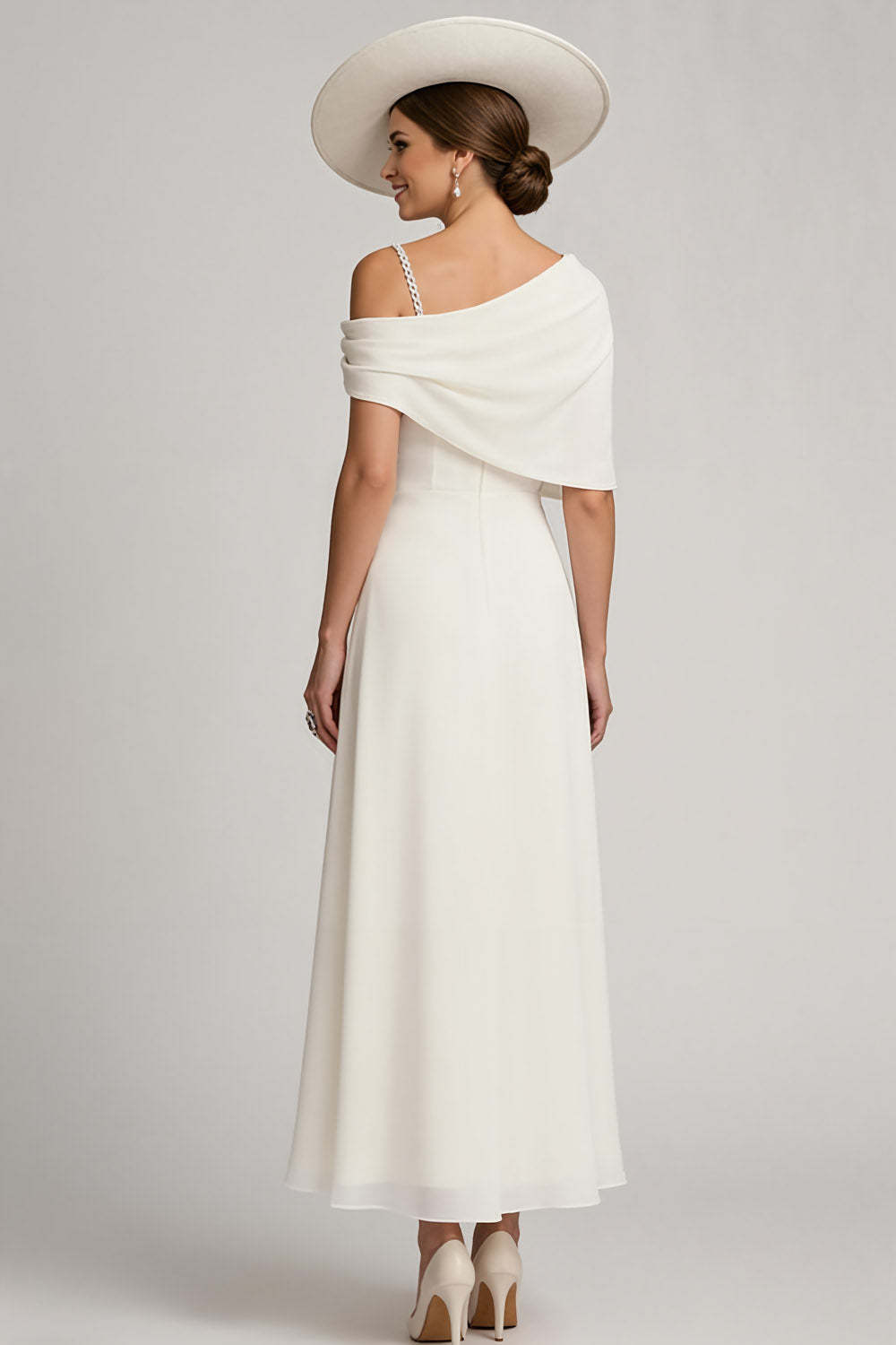 White Asymmetrical Neck A Line Mother of the Bride Dress