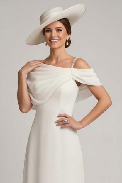 White Asymmetrical Neck A Line Mother of the Bride Dress