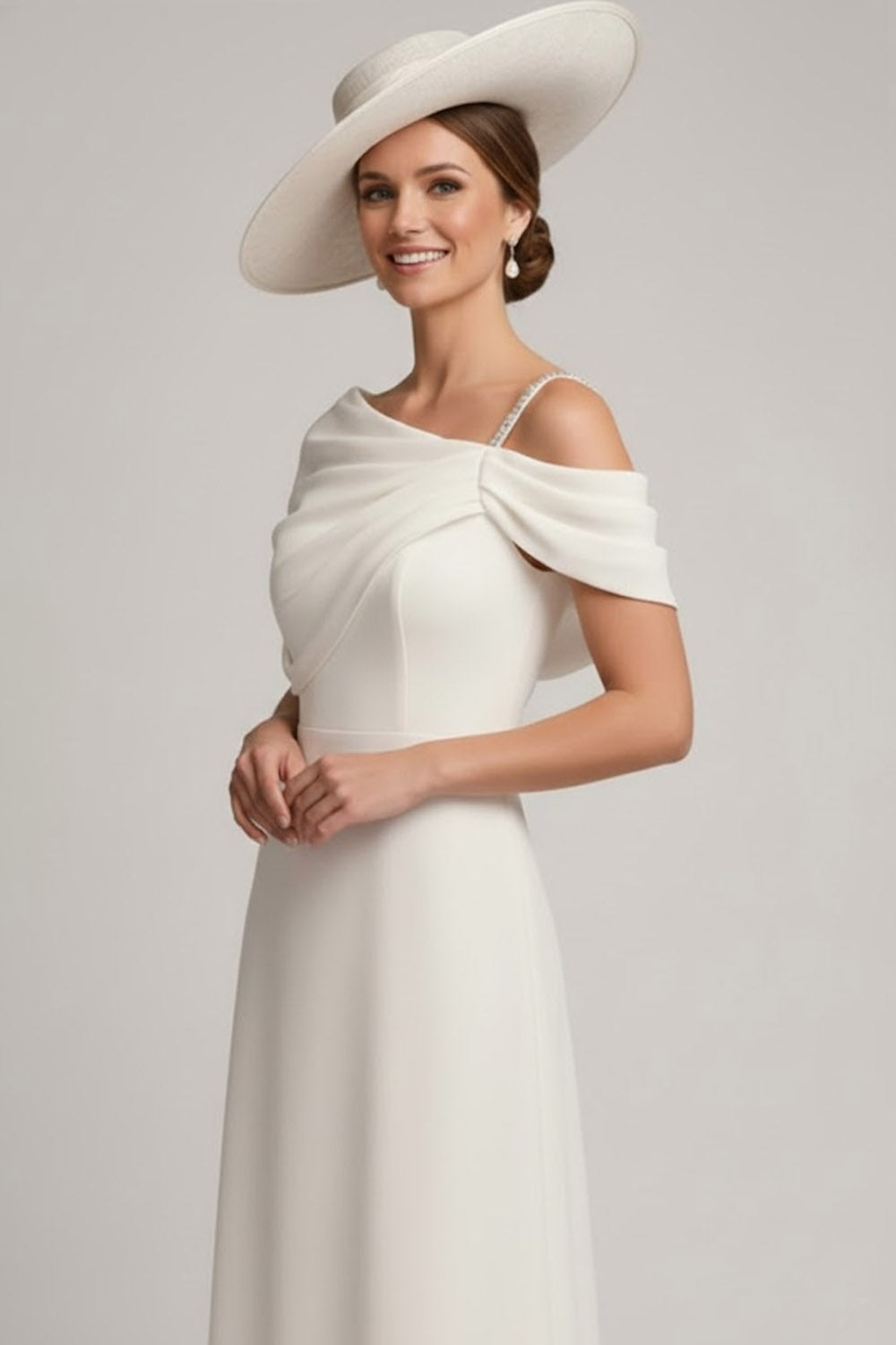 White Asymmetrical Neck A Line Mother of the Bride Dress