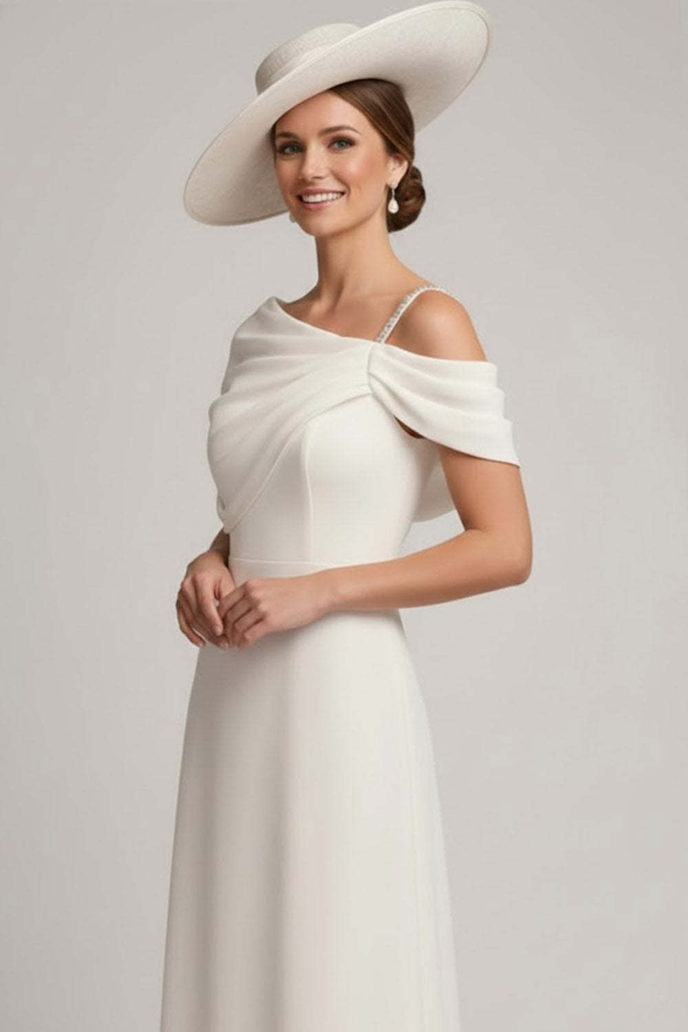 White Asymmetrical Neck A Line Mother of the Bride Dress