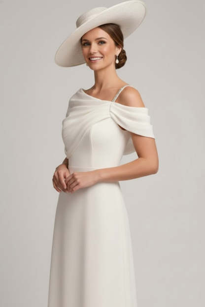 White Asymmetrical Neck A Line Mother of the Bride Dress