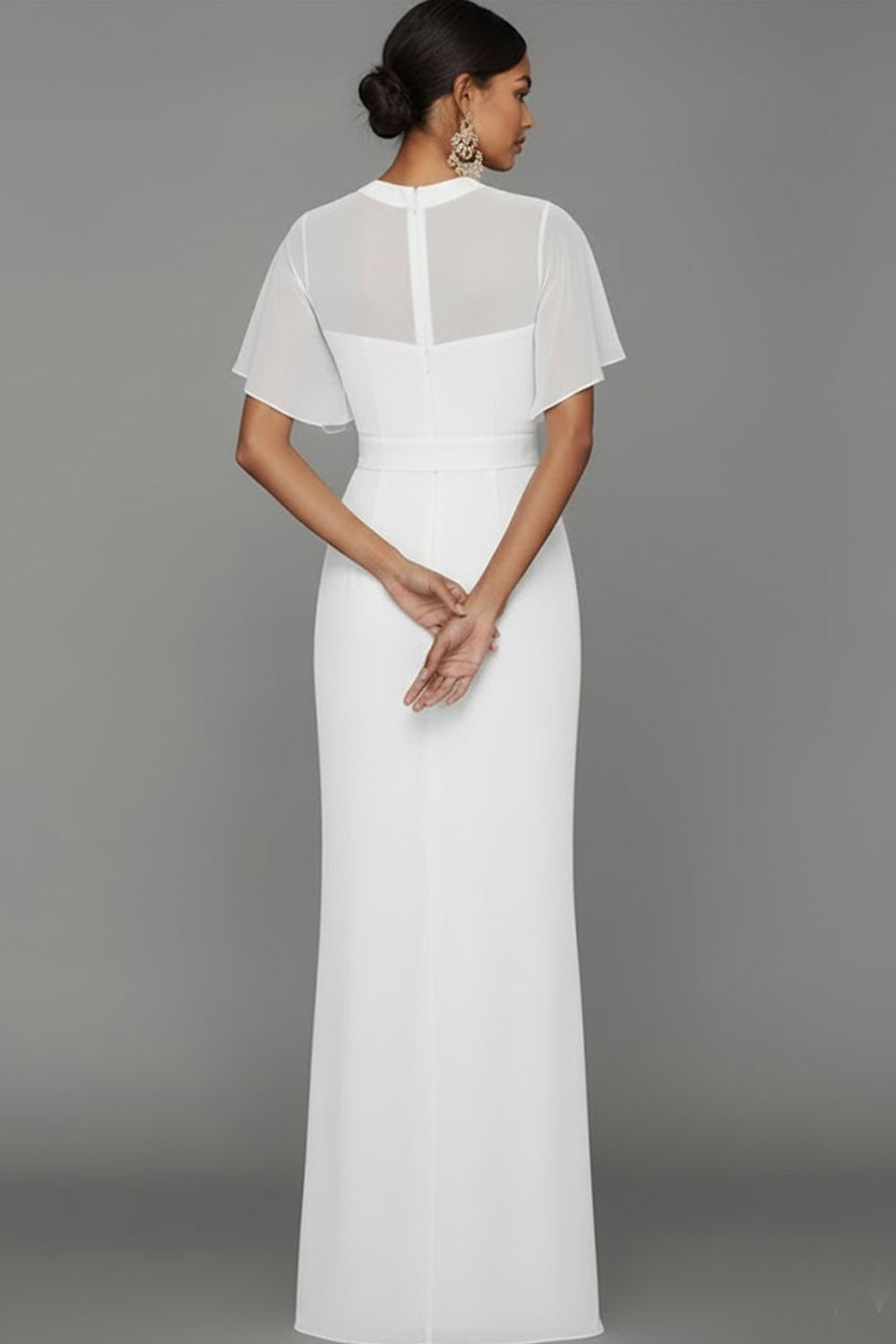 Blue Illusion Neck Mermaid Long Formal Dress with Belt