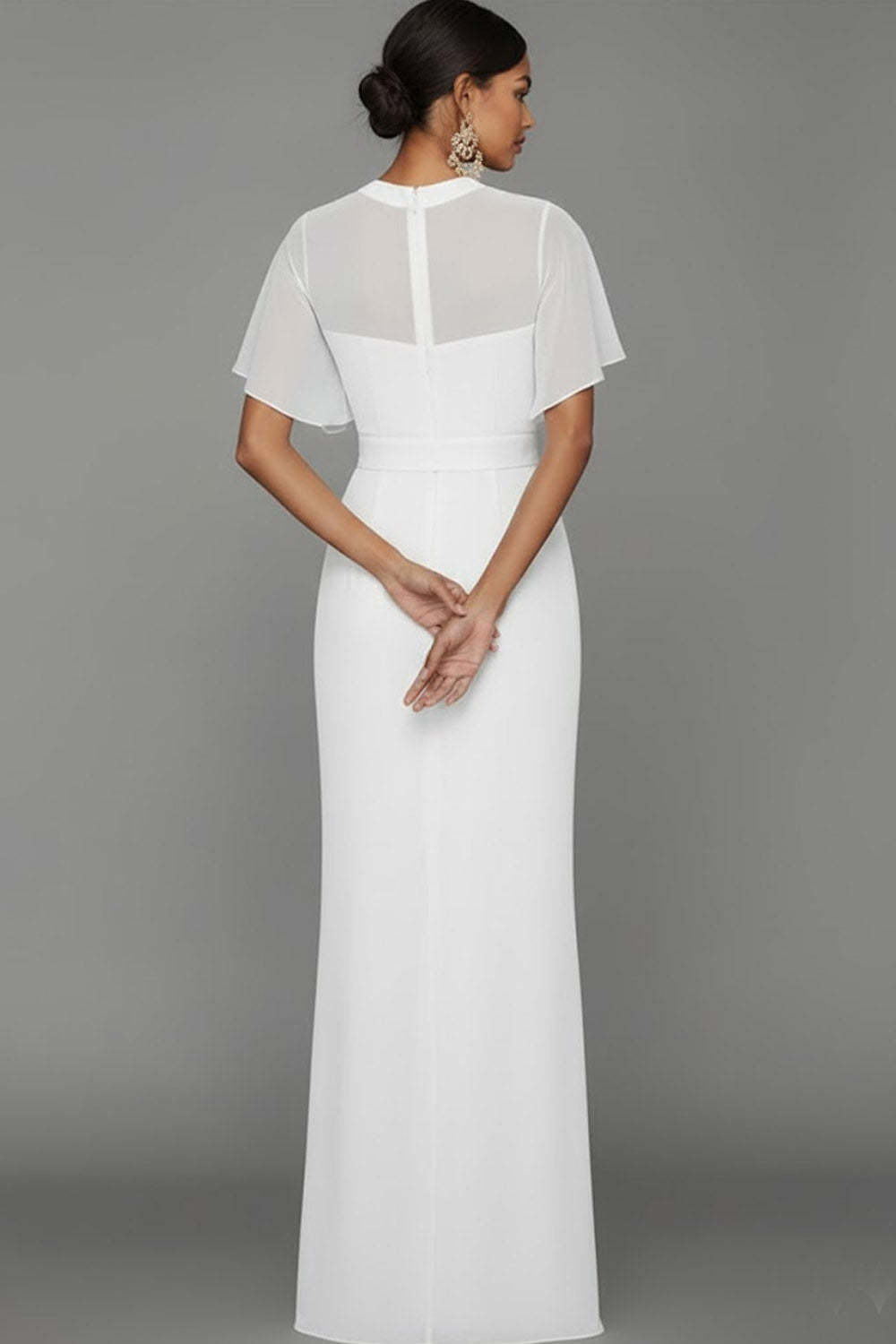 Blue Illusion Neck Mermaid Long Formal Dress with Belt