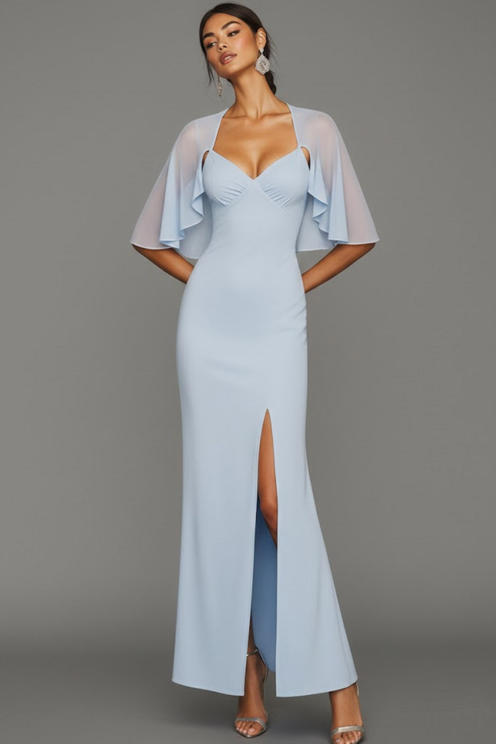 Light Blue Sweetheart Maxi Bridesmaid Dress with Slit