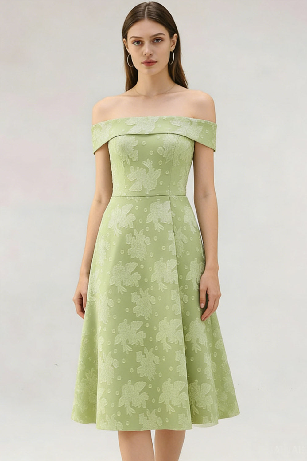 Light Green Jacquard Short A Line Petite Wedding Guest Dress