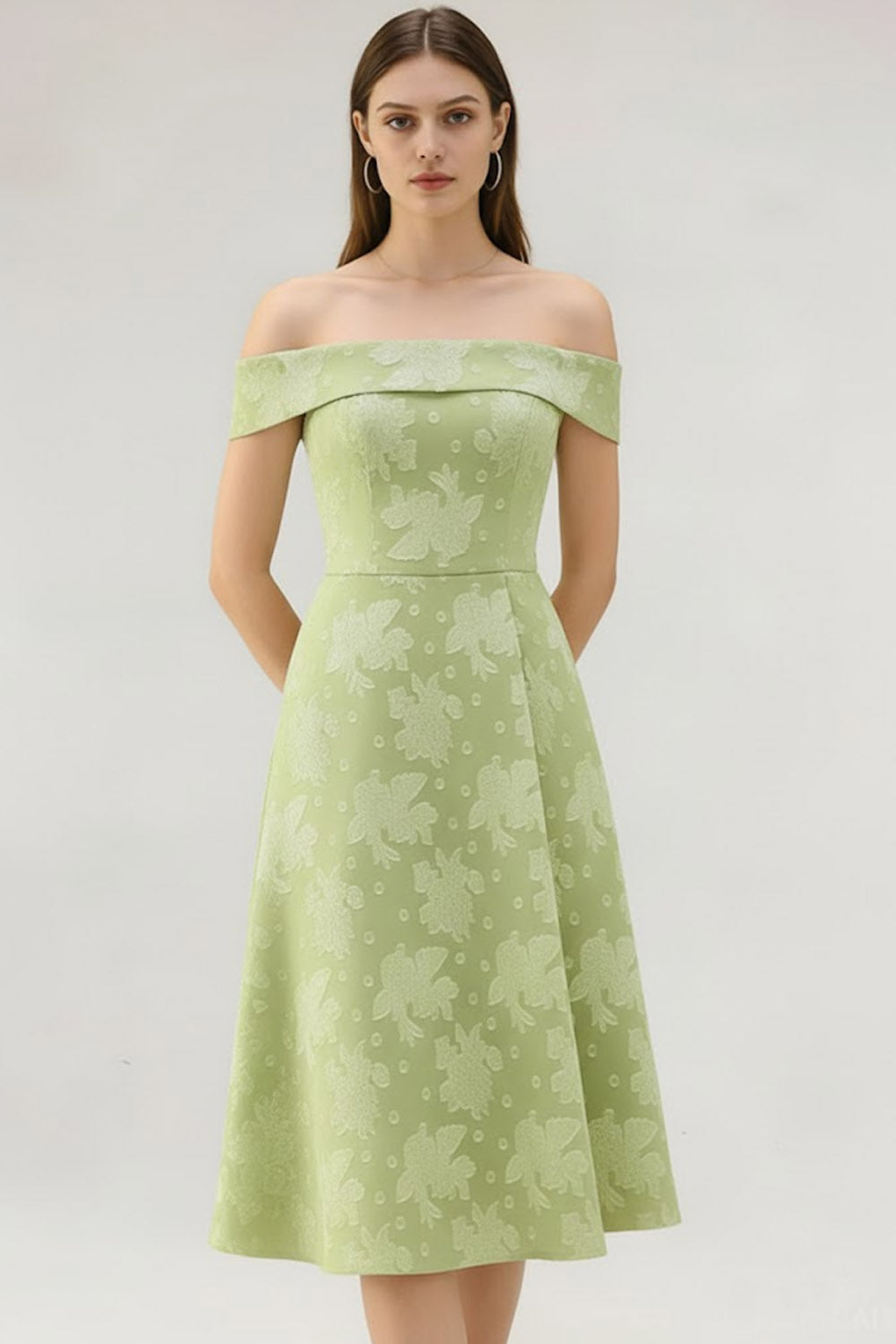Light Green Jacquard Short A Line Petite Wedding Guest Dress