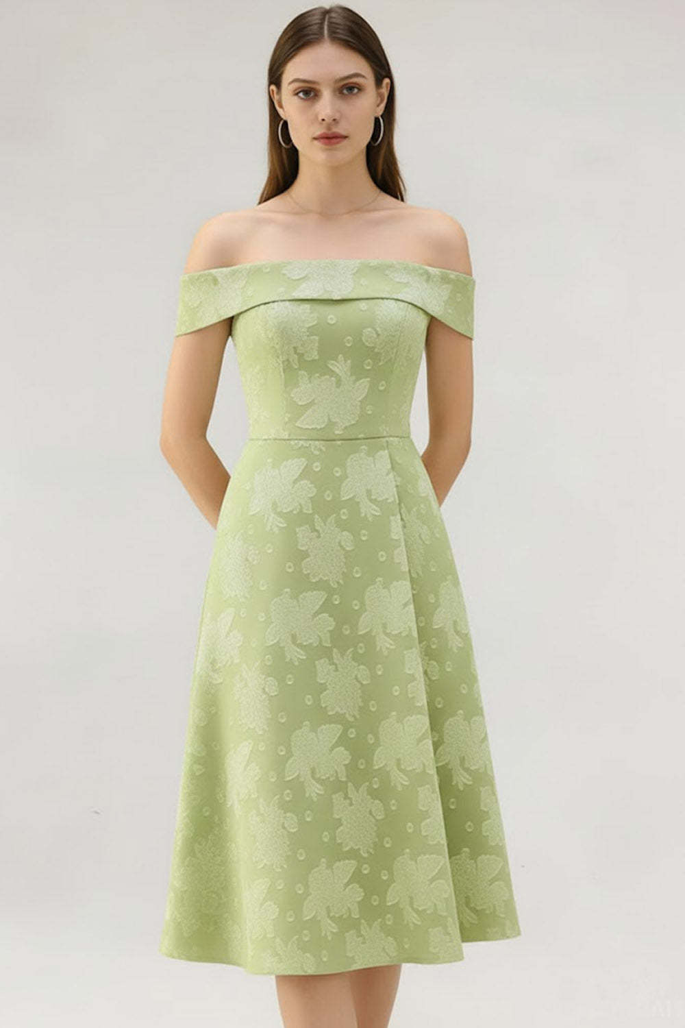 Light Green Jacquard Short A Line Petite Wedding Guest Dress