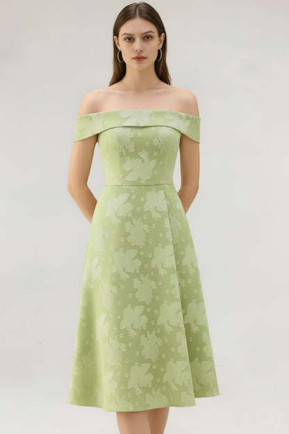 Light Green Jacquard Short A Line Petite Wedding Guest Dress