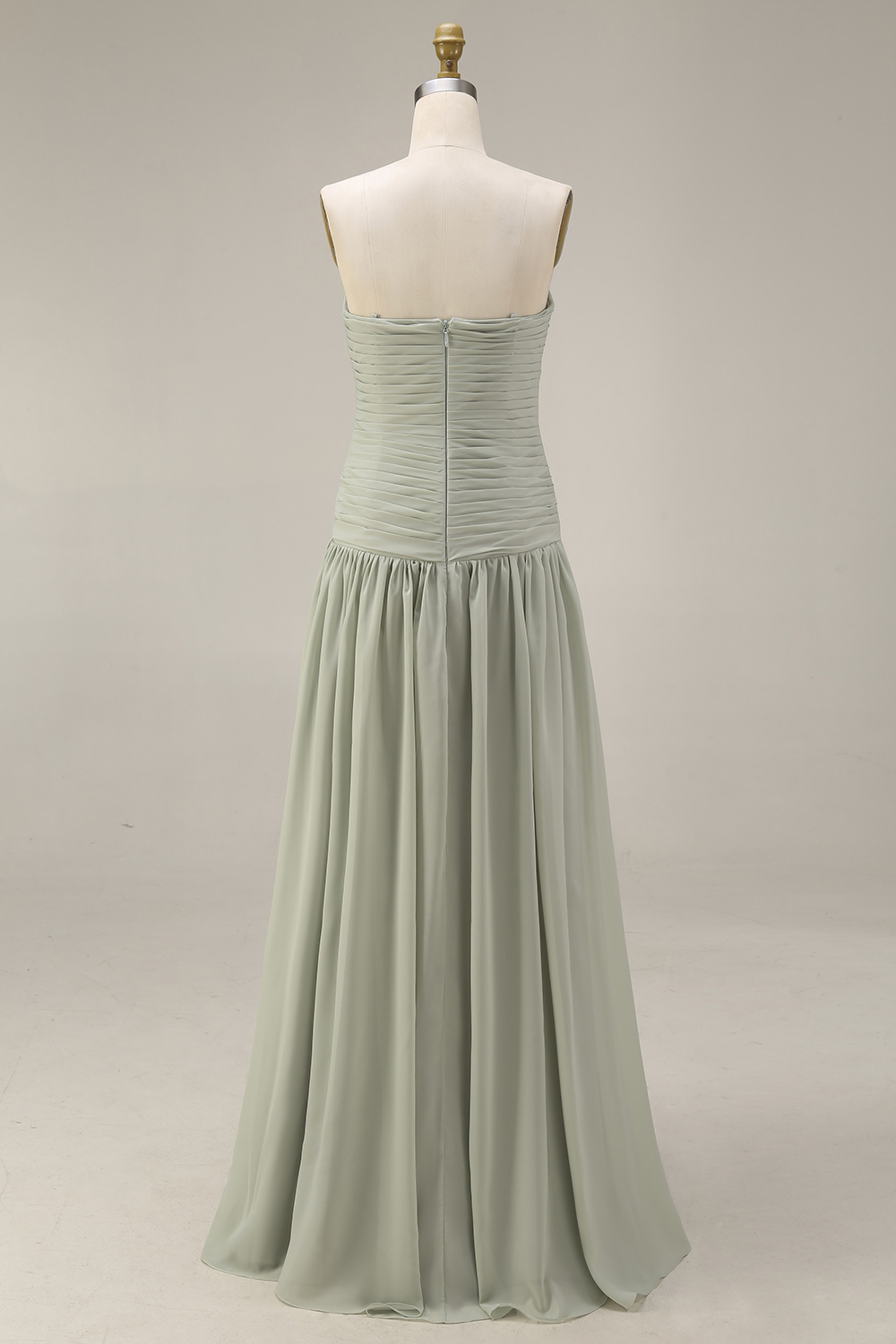 Light Blue Strapless Ruched Maxi Bridesmaid Dress