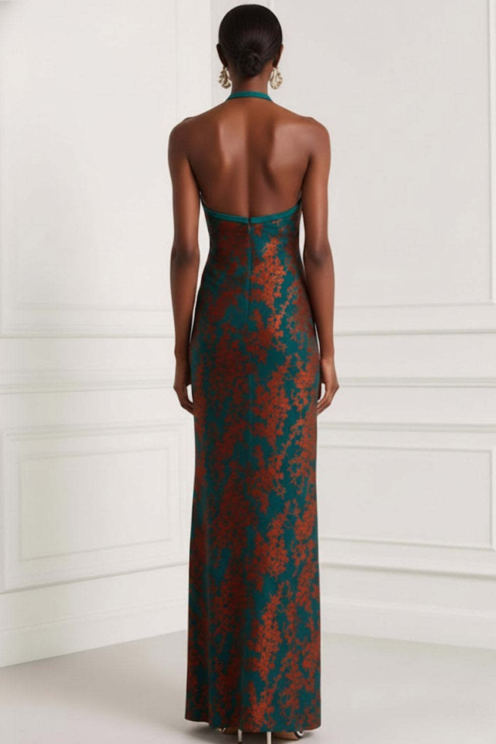 Peacock Green Burnout Velvet Sheath Long Wedding Guest Dress with Slit