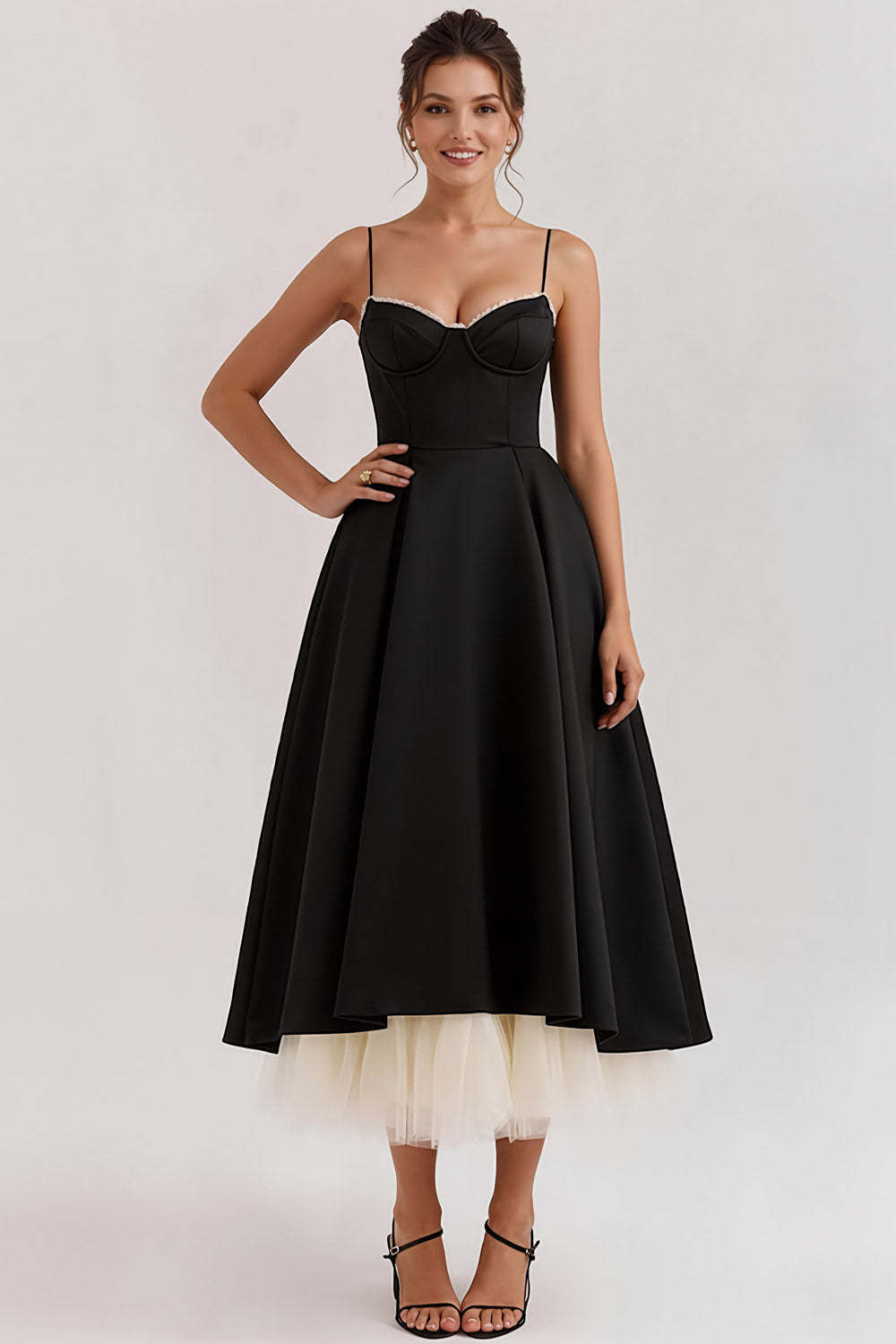 Black Spaghetti Straps A Line Maxi Wedding Guest Dress