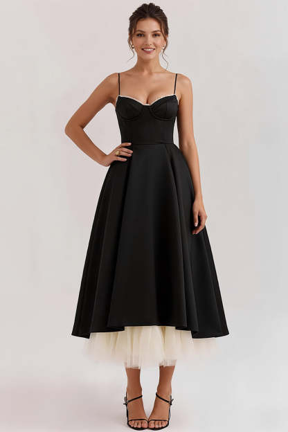 Black Spaghetti Straps A Line Maxi Wedding Guest Dress