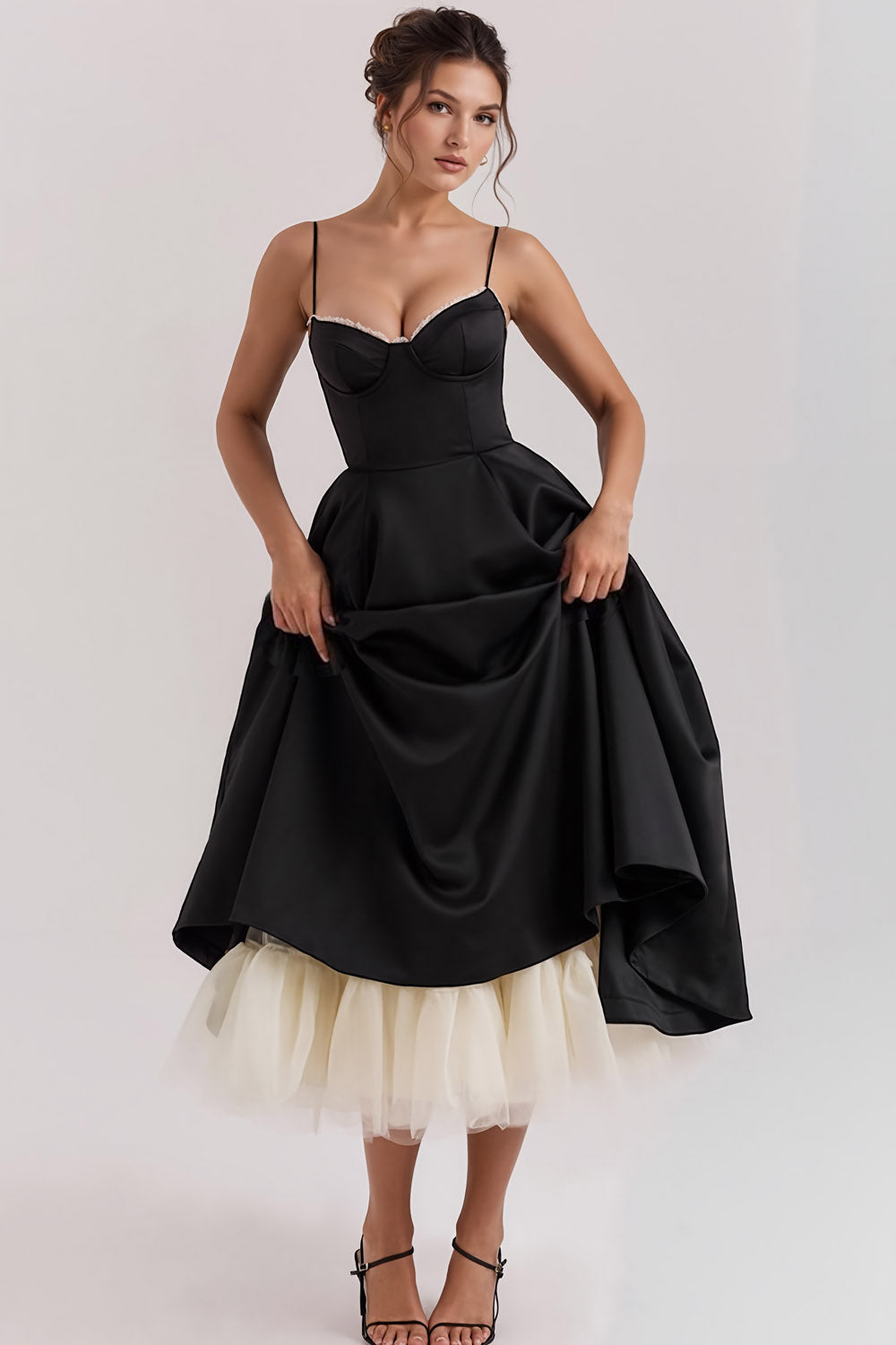 Black Spaghetti Straps A Line Maxi Wedding Guest Dress