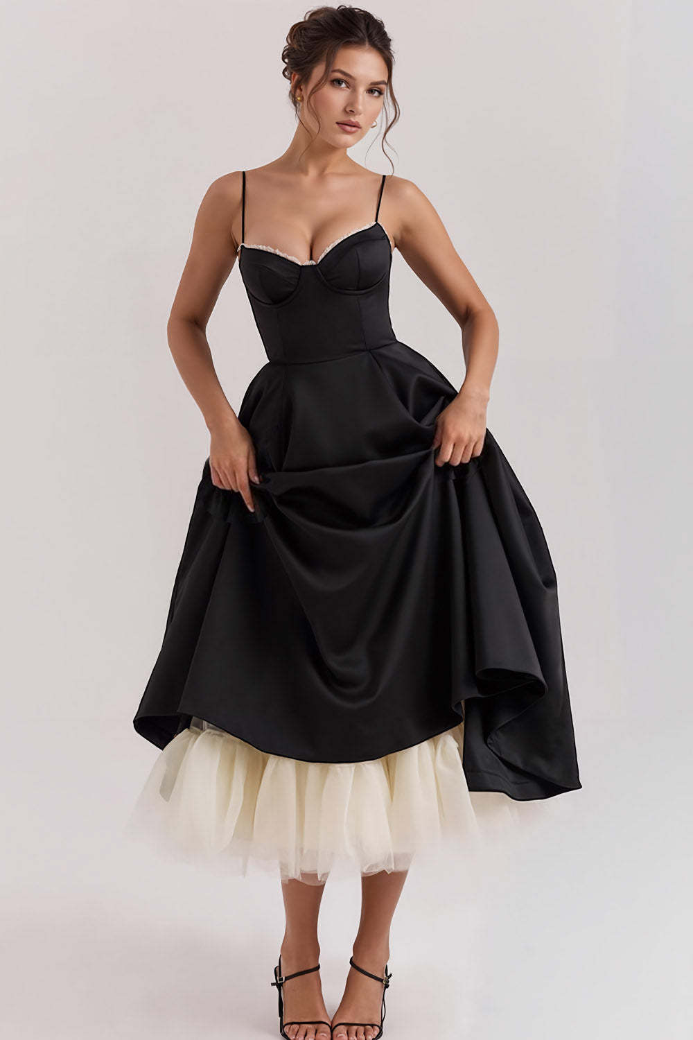 Black Spaghetti Straps A Line Maxi Wedding Guest Dress