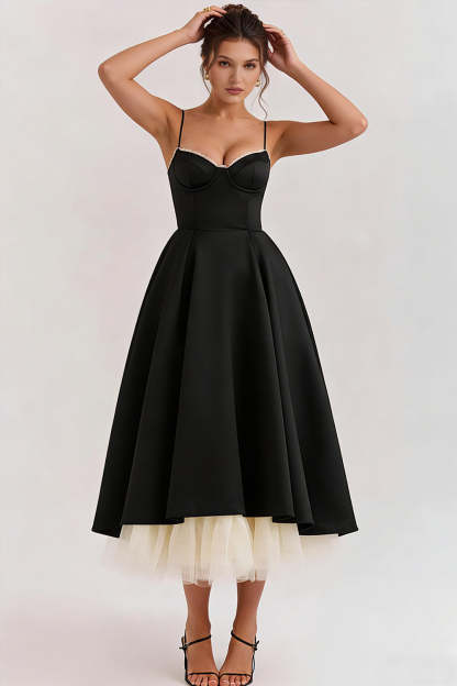 Black Spaghetti Straps A Line Maxi Wedding Guest Dress