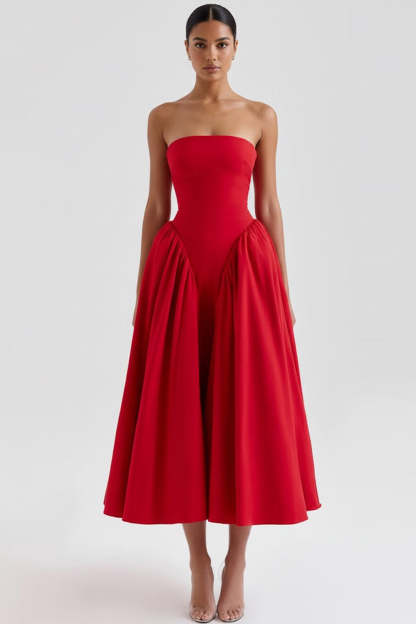 Simple White Strapless A Line Midi Engagement Dress