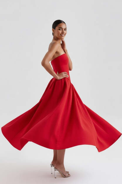 Simple White Strapless A Line Midi Engagement Dress