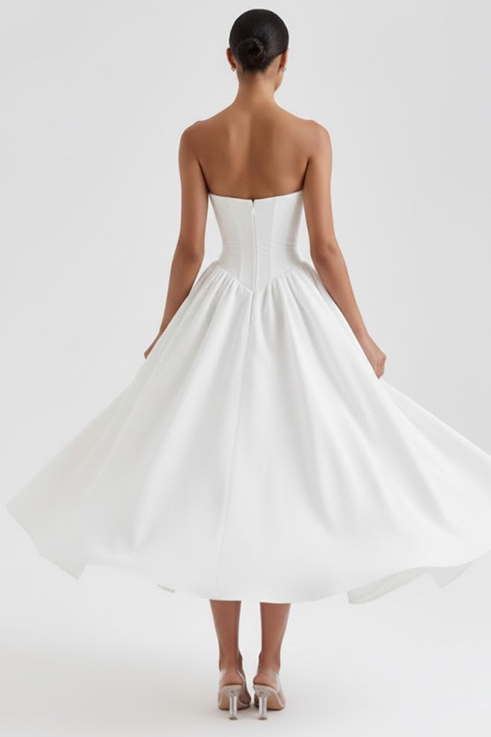 Simple White Strapless A Line Midi Engagement Dress