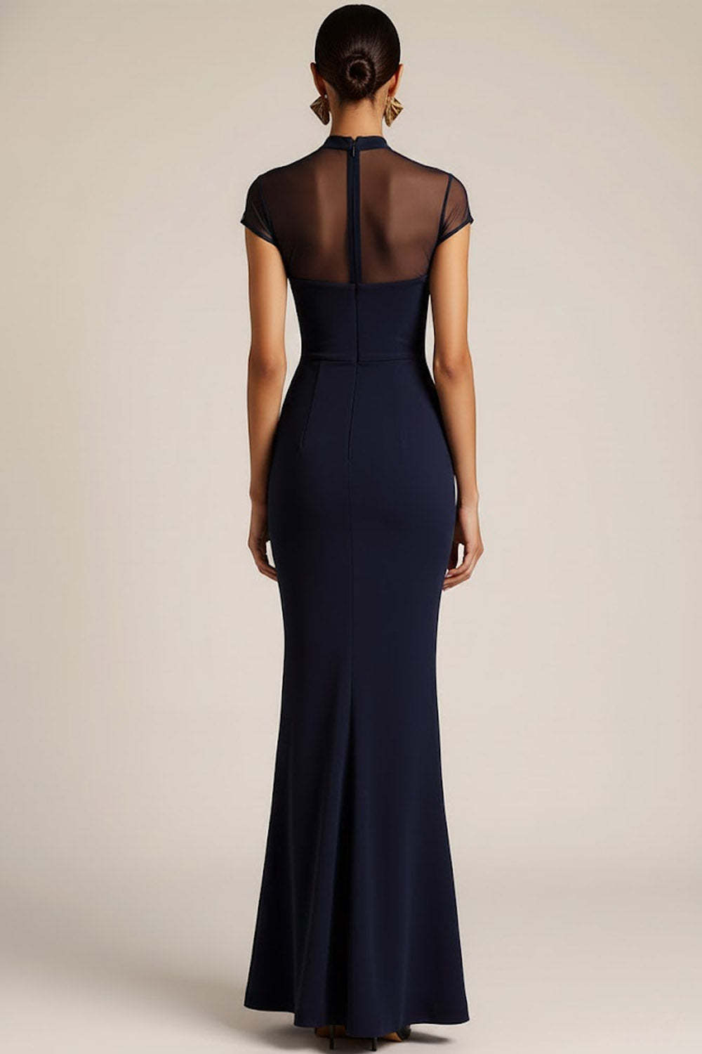 Black Mermaid High Neck Maxi Formal Dress with Sleeves