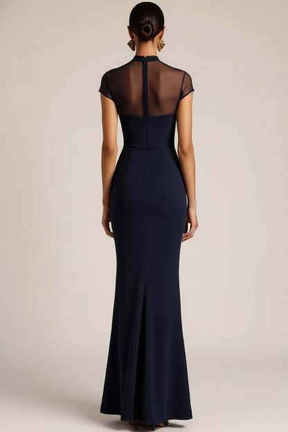 Black Mermaid High Neck Maxi Formal Dress with Sleeves