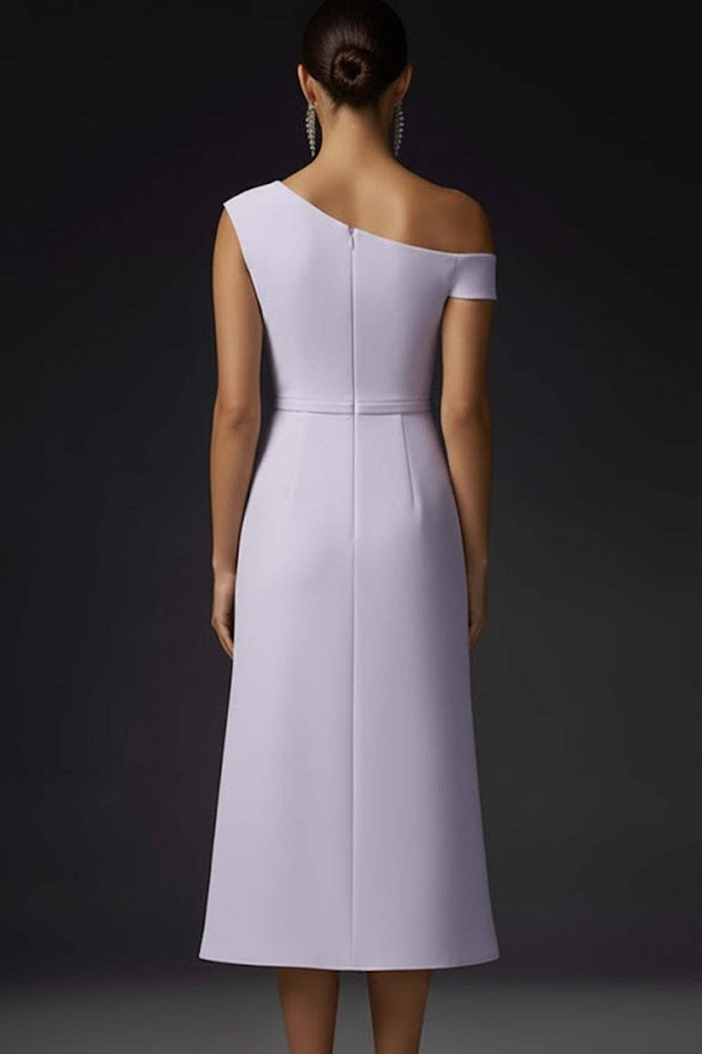 Simple Lilac One Shoulder A Line Midi Bridesmaid Dress