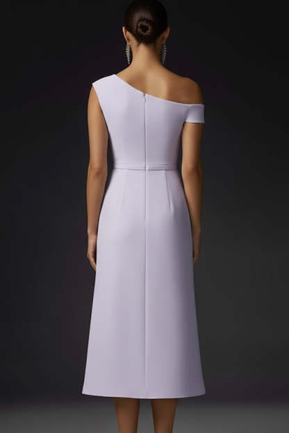 Simple Lilac One Shoulder A Line Midi Bridesmaid Dress