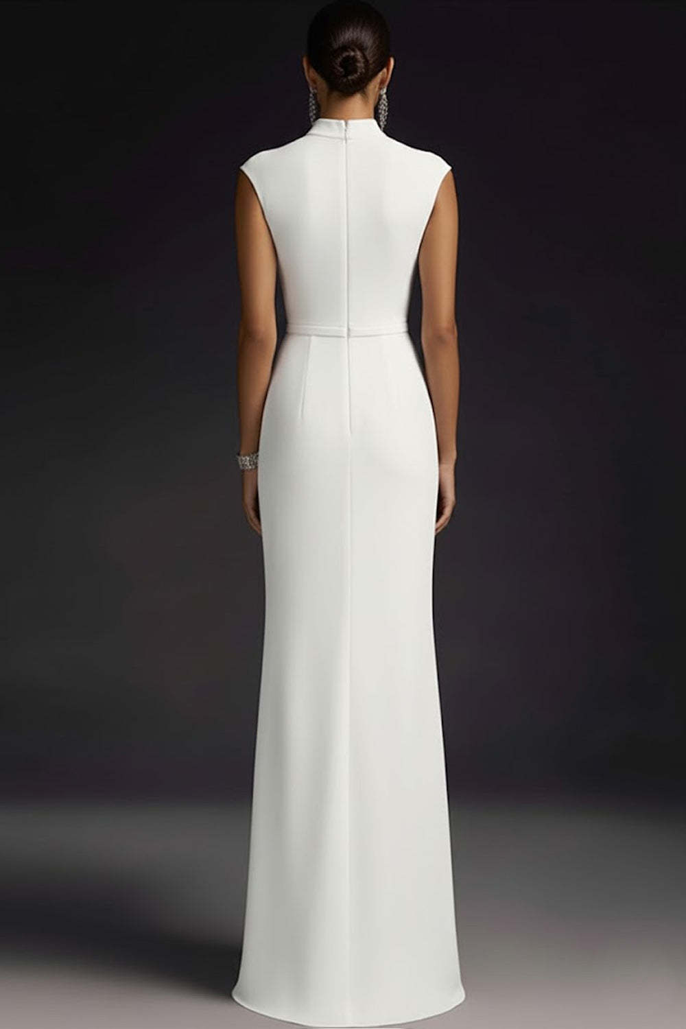 Elegant White High Neck Maxi Wedding Reception Dress