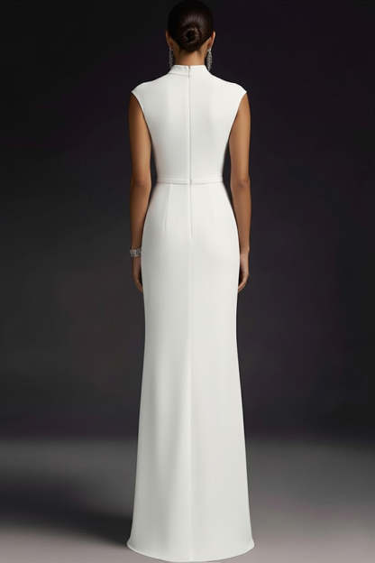 Elegant White High Neck Maxi Wedding Reception Dress