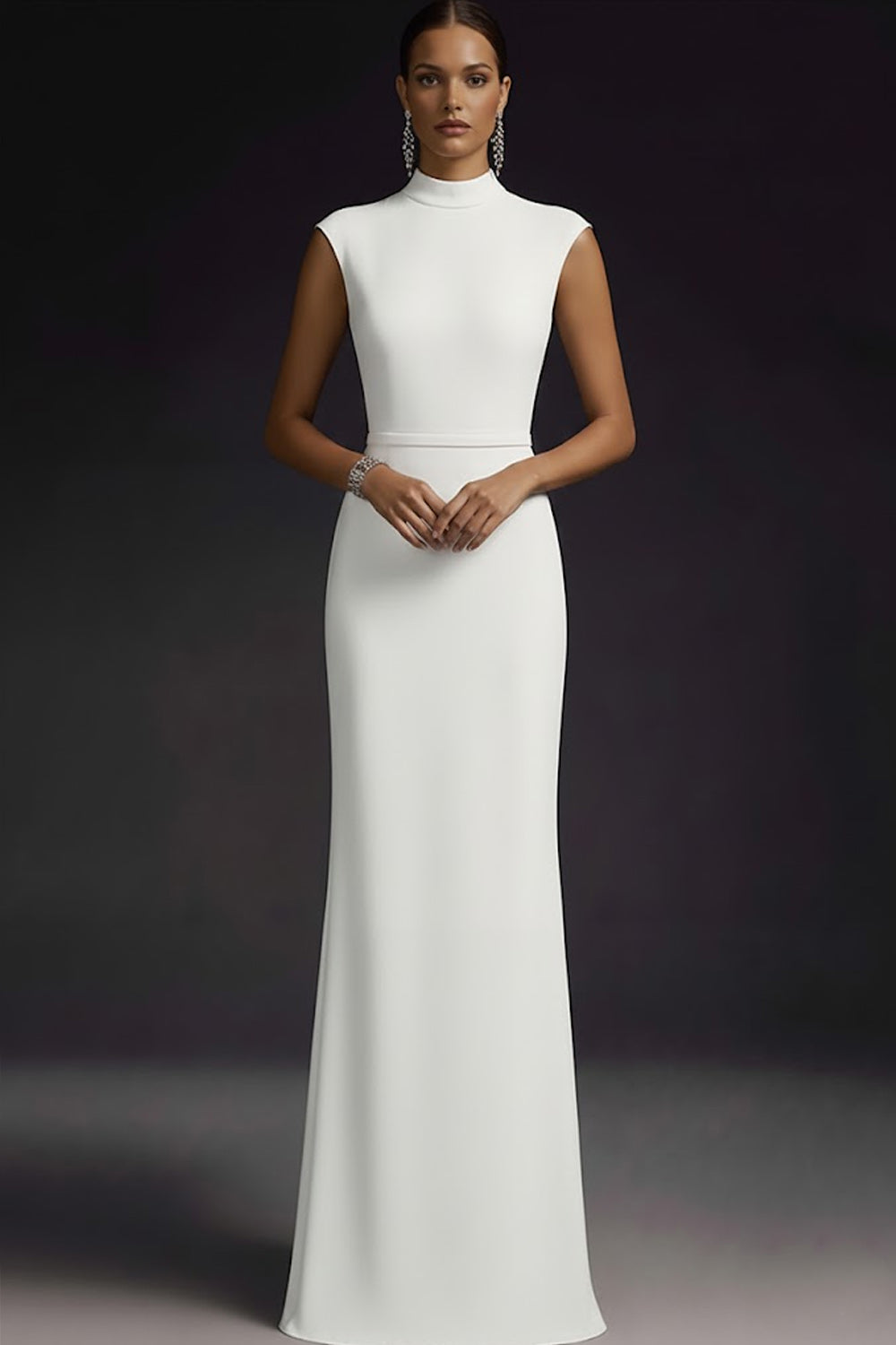 Elegant White High Neck Maxi Wedding Reception Dress