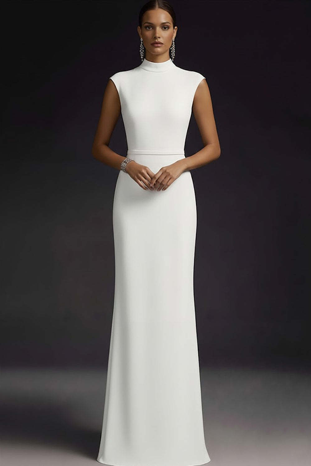 Elegant White High Neck Maxi Wedding Reception Dress