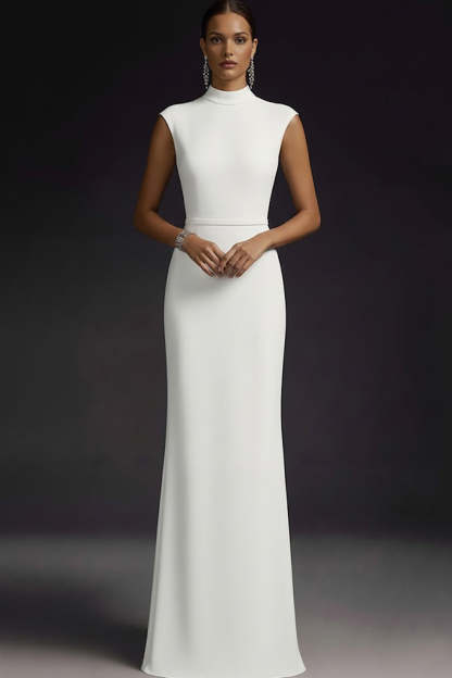 Elegant White High Neck Maxi Wedding Reception Dress