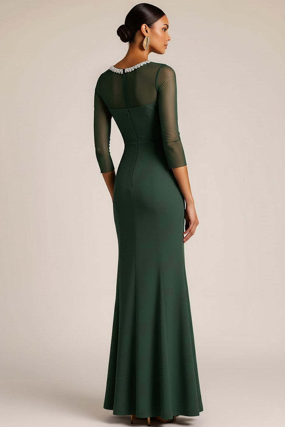Dark Green Mermaid Maxi Mother of the Bride Dress with Sleeves