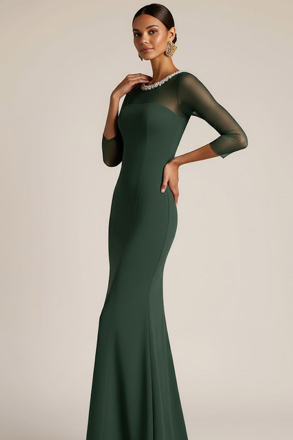 Dark Green Mermaid Maxi Mother of the Bride Dress with Sleeves