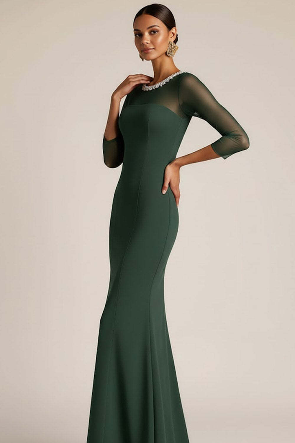 Dark Green Mermaid Maxi Mother of the Bride Dress with Sleeves