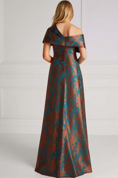 Floral Peacock Green One Shoulder A Line Maxi Mother of the Bride Dress with Slit