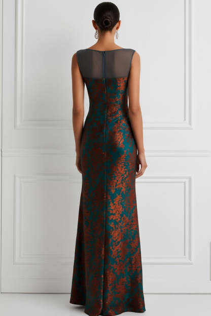 Floral Peacock Green Mermaid Maxi Wedding Guest Dress
