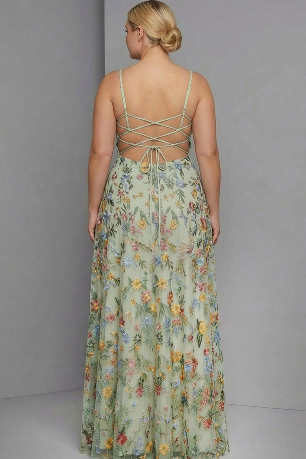 Plus Size Floral Mauve Spaghetti Straps A Line Maxi Wedding Guest Dress