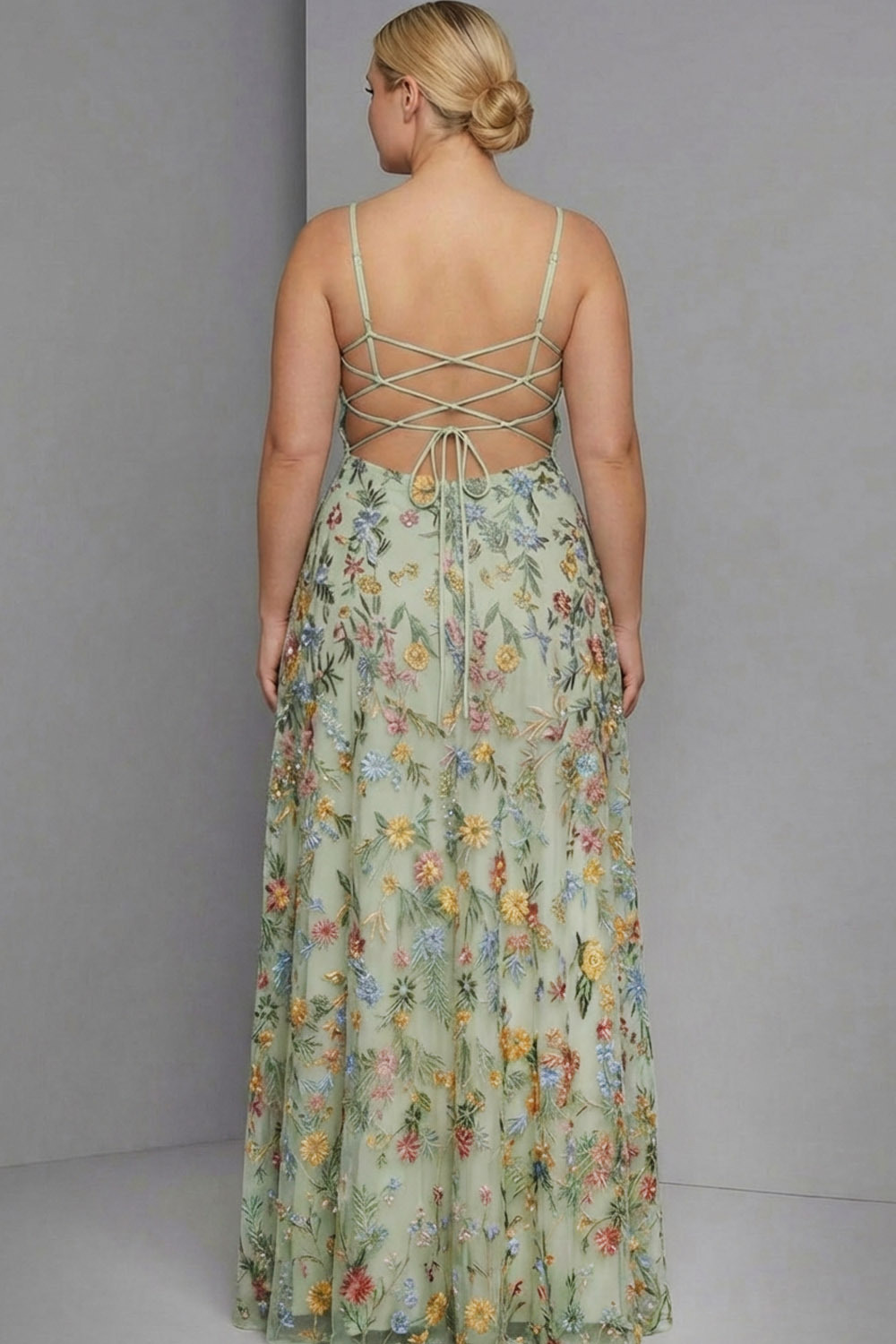 Plus Size Floral Mauve Spaghetti Straps A Line Maxi Wedding Guest Dress