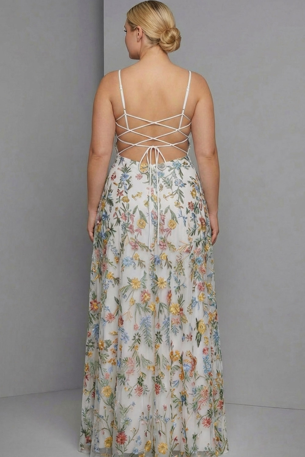 Plus Size Floral Mauve Spaghetti Straps A Line Maxi Wedding Guest Dress