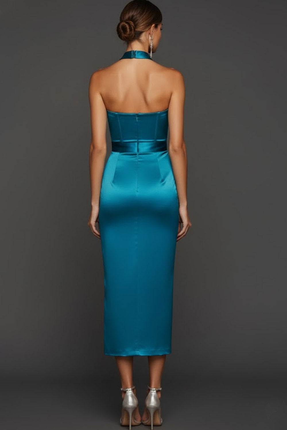 Tiffany Blue Satin Sweetheart Bodycon Midi Corset Bridesmaid Dress