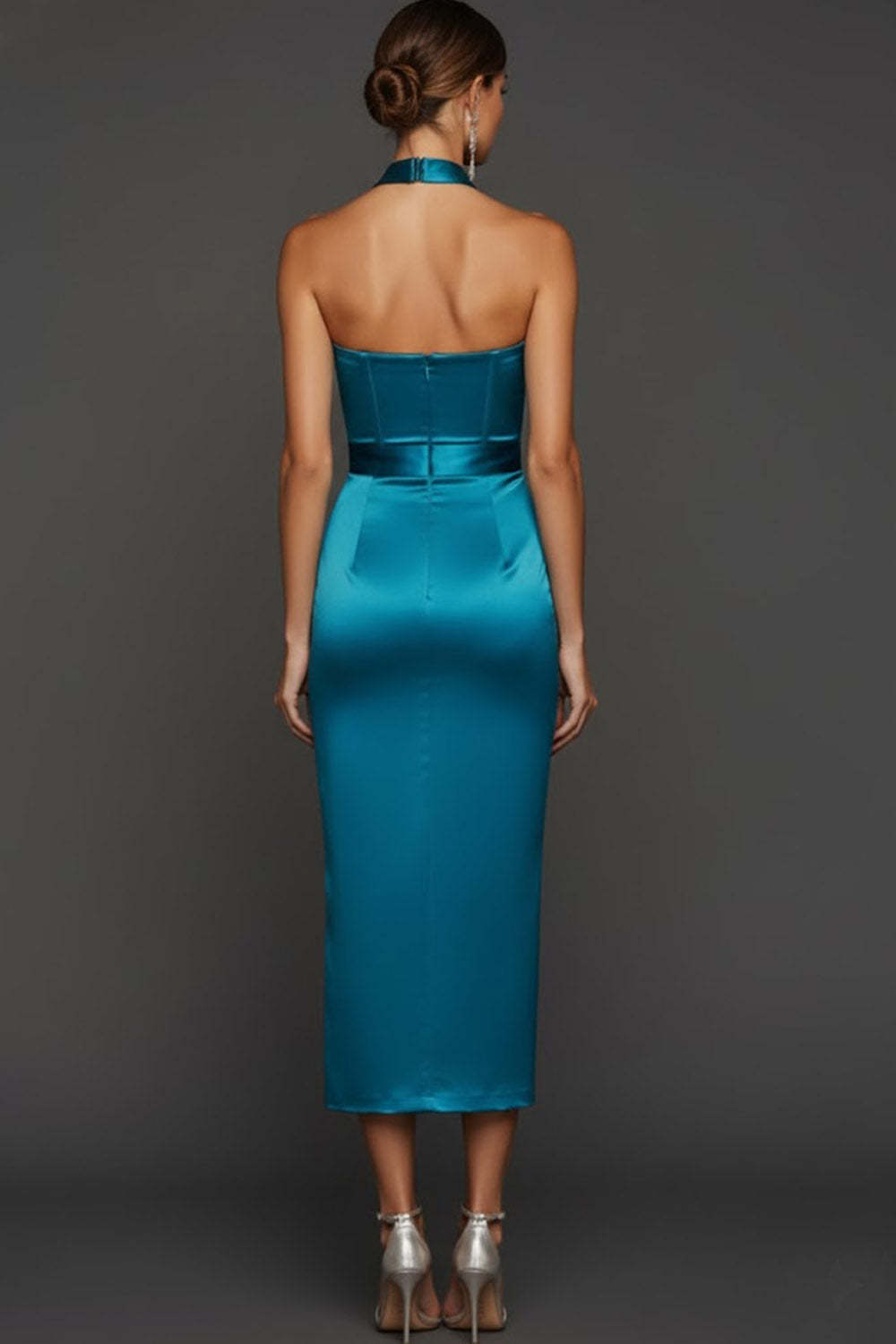Tiffany Blue Satin Sweetheart Bodycon Midi Corset Bridesmaid Dress